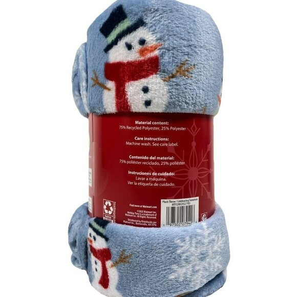 Holiday Time Snowman Velvet Plush Throw Blanket 50" x 60" - Picture 7 of 10